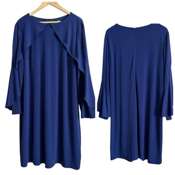 Chicos Sz 3 (XL) 16 Dress Royal Blue Drapey Cape Stretch Knit Classic Office - Picture 1 of 11